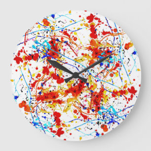 Grande Horloge Ronde Aquarelle Spots Motif Arrière - plan blanc