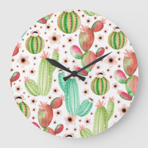 Grande Horloge Ronde Aquarelle succulents, cactus sans couture motif.