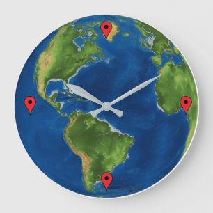 Grande Horloge Ronde Aquarelle Terre géographie drôle illusion 3D