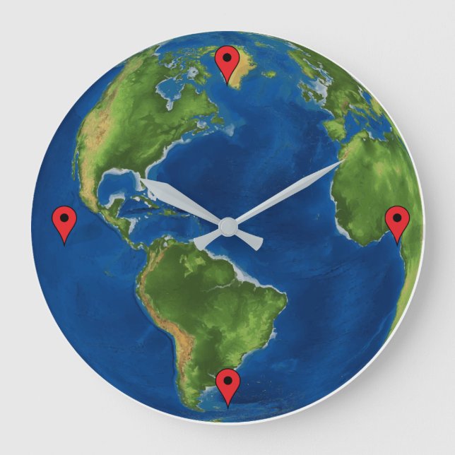 Grande Horloge Ronde Aquarelle Terre géographie drôle illusion 3D (Recto)