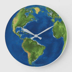 Grande Horloge Ronde Aquarelle Terre géographie drôle illusion 3D
