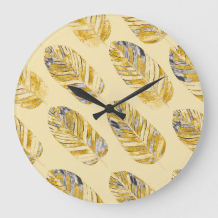 Grande Horloge Ronde Aquarelle Tropical Feuille moderne Motif