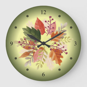 Grande Horloge Ronde  Aquarelles ~ Feuilles d'automne ~ Temps de récolt