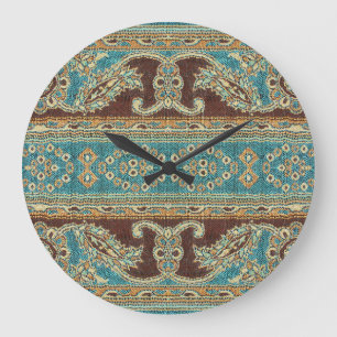Grande Horloge Ronde Arabesque Fabric Paisley Oriental Design
