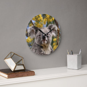 Grande Horloge Ronde Arbre À Fleurs Jaunes Avec Koala,