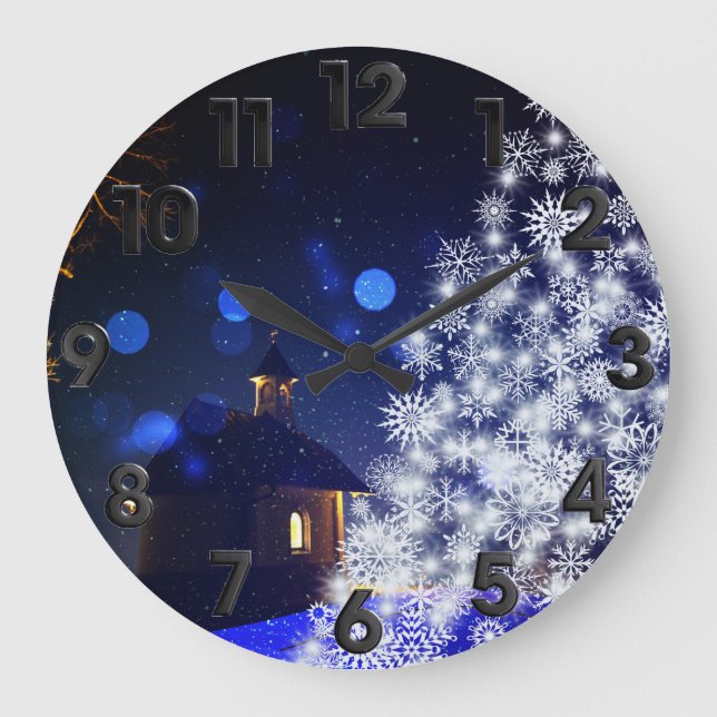 Grande Horloge Ronde Arbre blanc de Noël bleu (Recto)