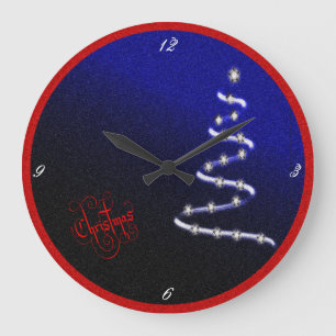 Grande Horloge Ronde Arbre de Noël et étoiles -