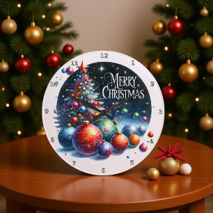 Grande Horloge Ronde Arbre de Noël et ornements festifs