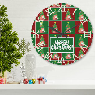 Grande Horloge Ronde Arbre de Noël   PÈRE NOËL   personnalisable