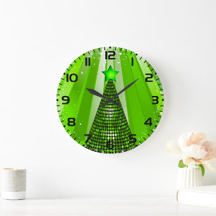 Grande Horloge Ronde Arbre de Noël vert moderne avec étoile