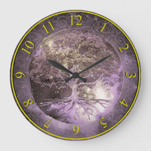 Grande Horloge Ronde Arbre de pourpre et d'or d'horloge de la vie