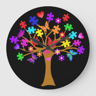 Grande Horloge Ronde Arbre de sensibilisation sur l'autisme
