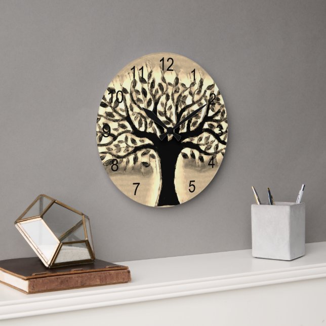 Grande Horloge Ronde Arbre de vie Art Abstrait de la nature (Bureau)