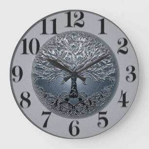 Grande Horloge Ronde Arbre de vie Ciel bleu nuit paisible