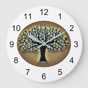 Grande Horloge Ronde Arbre face jaune paysage aquarelle