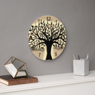 Grande Horloge Ronde Arbre face jaune paysage aquarelle
