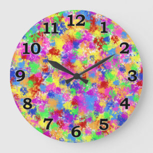 Grande Horloge Ronde Arc-en-ciel de peinture d'éclaboussure d'arrière