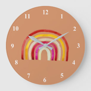 Grande Horloge Ronde Arc-en-ciel rétro jolie aquarelle