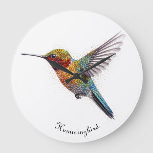 Grande Horloge Ronde Arcs-en-ciel : L'art des colibris, personnalisé