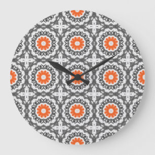 Grande Horloge Ronde Argent Abstrait : Conception géométrique sans join