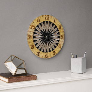 Grande Horloge Ronde Argent brillant et texture en verre noire