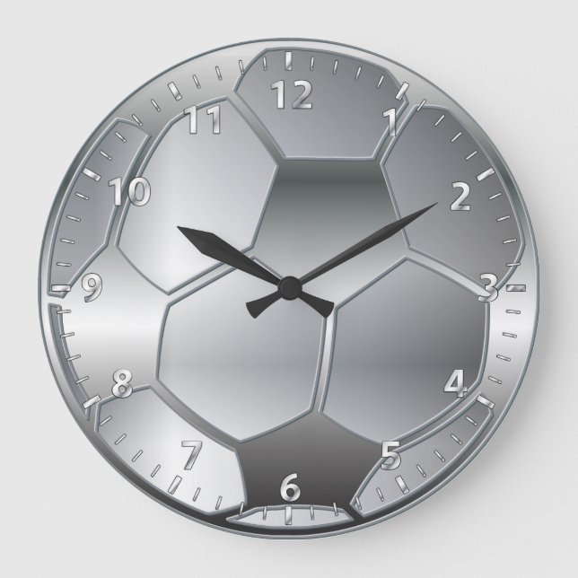 Grande Horloge Ronde argent effet métallique balle de football étoile (Recto)
