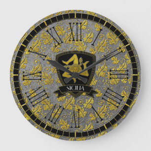 Grande Horloge Ronde Argent élégant sicilien d'or de Trinacria