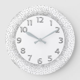 Grande Horloge Ronde Argent gris sensible blanc de nombres gris de