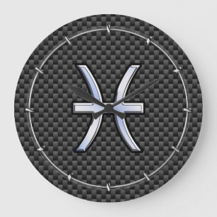 Grande Horloge Ronde Argent Poissons Zodiac Connexion à l'impression de