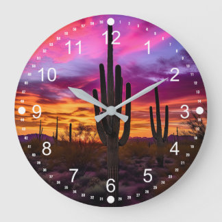 Grande Horloge Ronde Arizona Saguaro Cactus Sunset sud-ouest