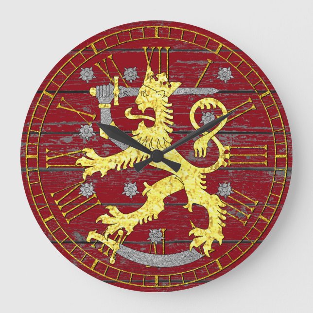 Grande Horloge Ronde Armoiries Finlande Votre Couleur Bois (Recto)