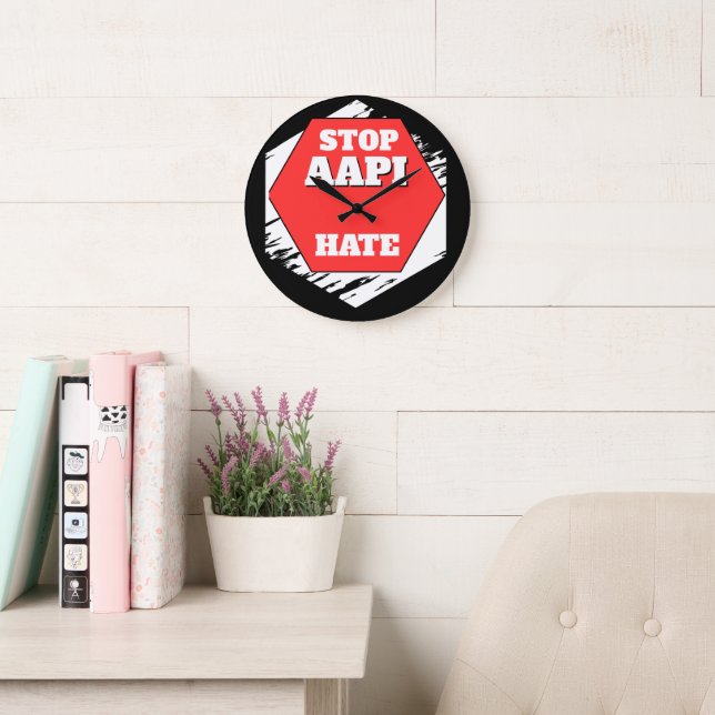 Grande Horloge Ronde Arrêtez la Haine envers les AAPI Rectangulaire (Salle de lecture)