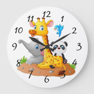 Grande Horloge Ronde Arrière - plan Animaux Animés