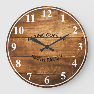 Grande Horloge Ronde Arrière - plan en bois avec numéros standard verti