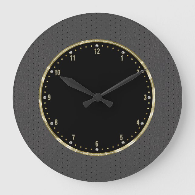 Grande Horloge Ronde Arrière - plan en cuir gris foncé (Recto)