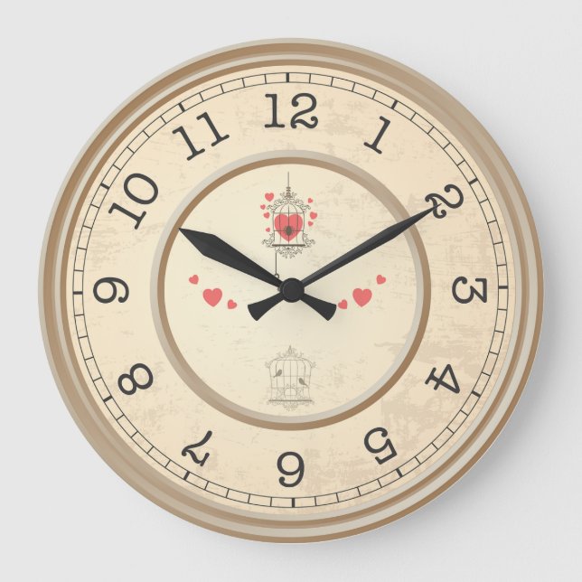 Grande Horloge Ronde Arrière - plan Et Coeurs Beige (Recto)