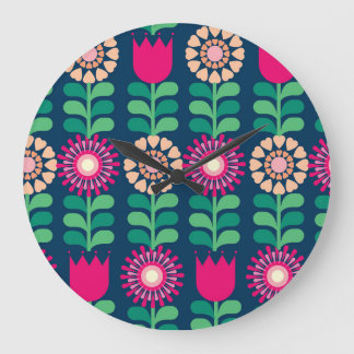 Grande Horloge Ronde Arrière - plan Fleur, Illustration Artistique Vint