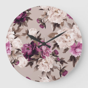Grande Horloge Ronde Arrière - plan léger rose : Aquarelle Vintage