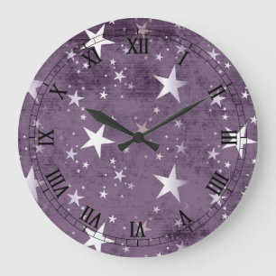 Grande Horloge Ronde arrière - plan pourpre vintage avec les étoiles