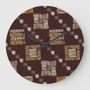 Grande Horloge Ronde Arrière - plan tribal ethnique Brown géométrique