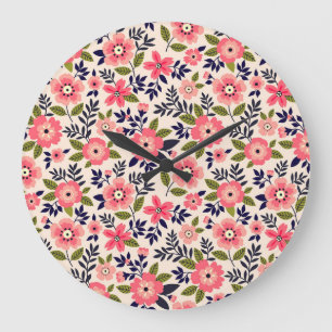 Grande Horloge Ronde arrière - plan vintage floral, fleurs rose chatoya