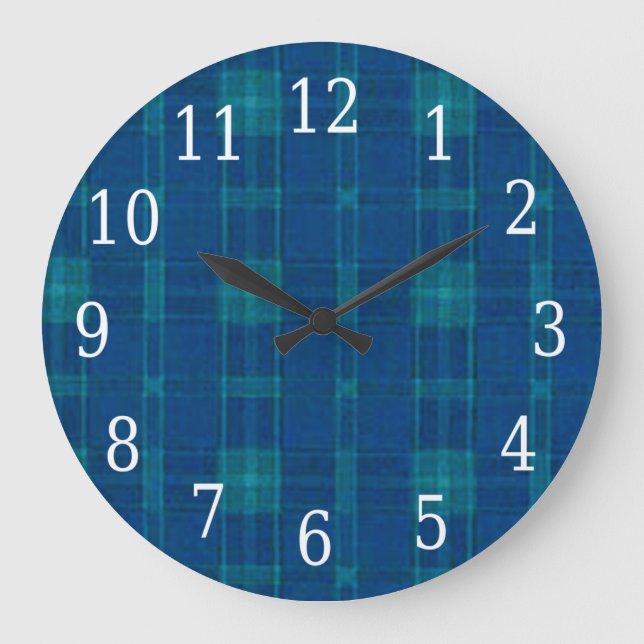 Grande Horloge Ronde Arrondi bleu plaid (Recto)