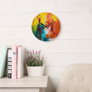 Grande Horloge Ronde Art Abstrait en acrylique radiant