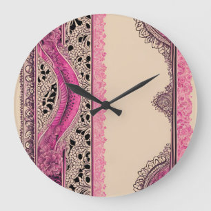Grande Horloge Ronde Art AI en dentelle beige et rose 