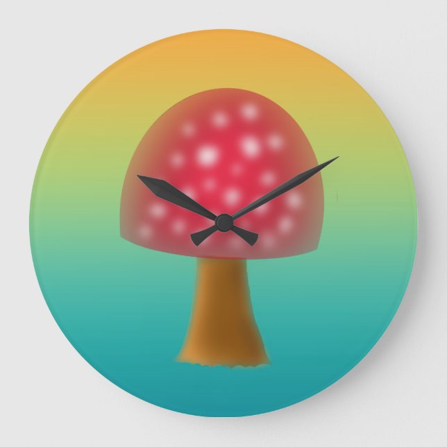 Grande Horloge Ronde Art amusant des champignons rouges et blancs (Recto)