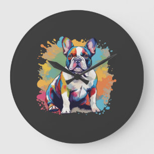 Grande Horloge Ronde Art coloré de Bouledogue français pour les amoureu