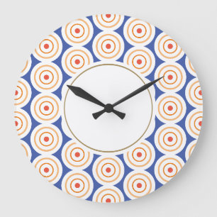 Grande Horloge Ronde Art concentrique moderne bleu orange blanc