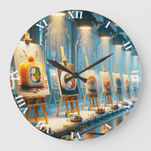 Grande Horloge Ronde Art de sushi fantaisiste mignon