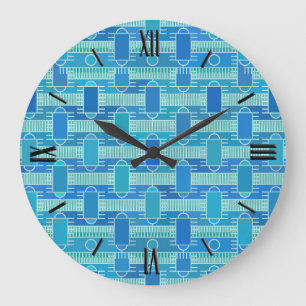 Grande Horloge Ronde Art Déco industriel chic - bleu doux
