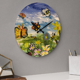 Grande Horloge Ronde Art d'enfants mignons